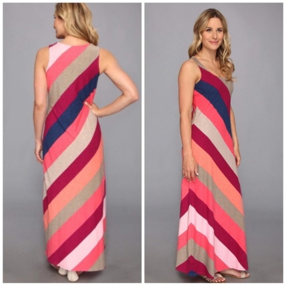 Tommy Bahama Pearl Stripe Maxi Dress in cherry pink jewel tones tank maxi Sz M